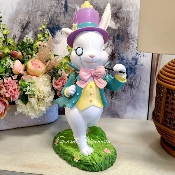 XL 20" FAO SCHWARZ MAD HATTER Victorian Easter BUNNY RABBIT Statue Figurine New - Picture 3 of 12